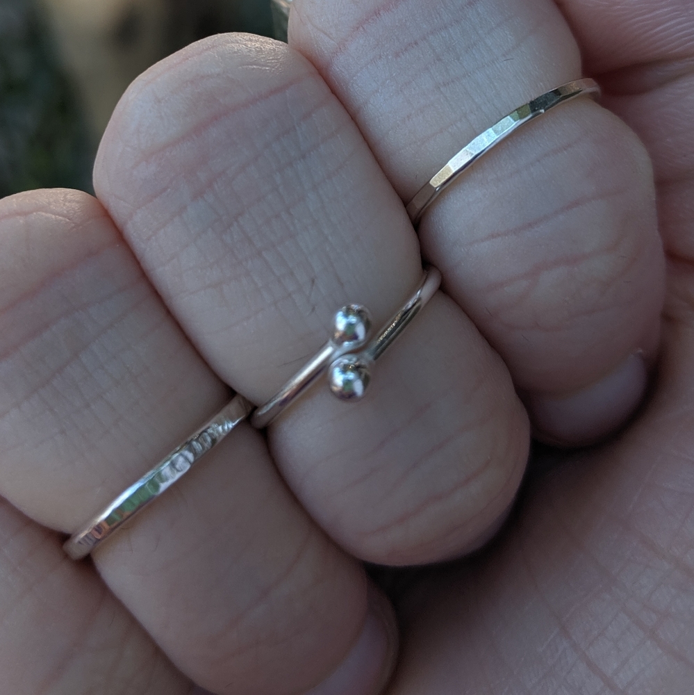 2 Mini Stackable Handmade Sterling Silver Bone Rings - Picture 5 of 7